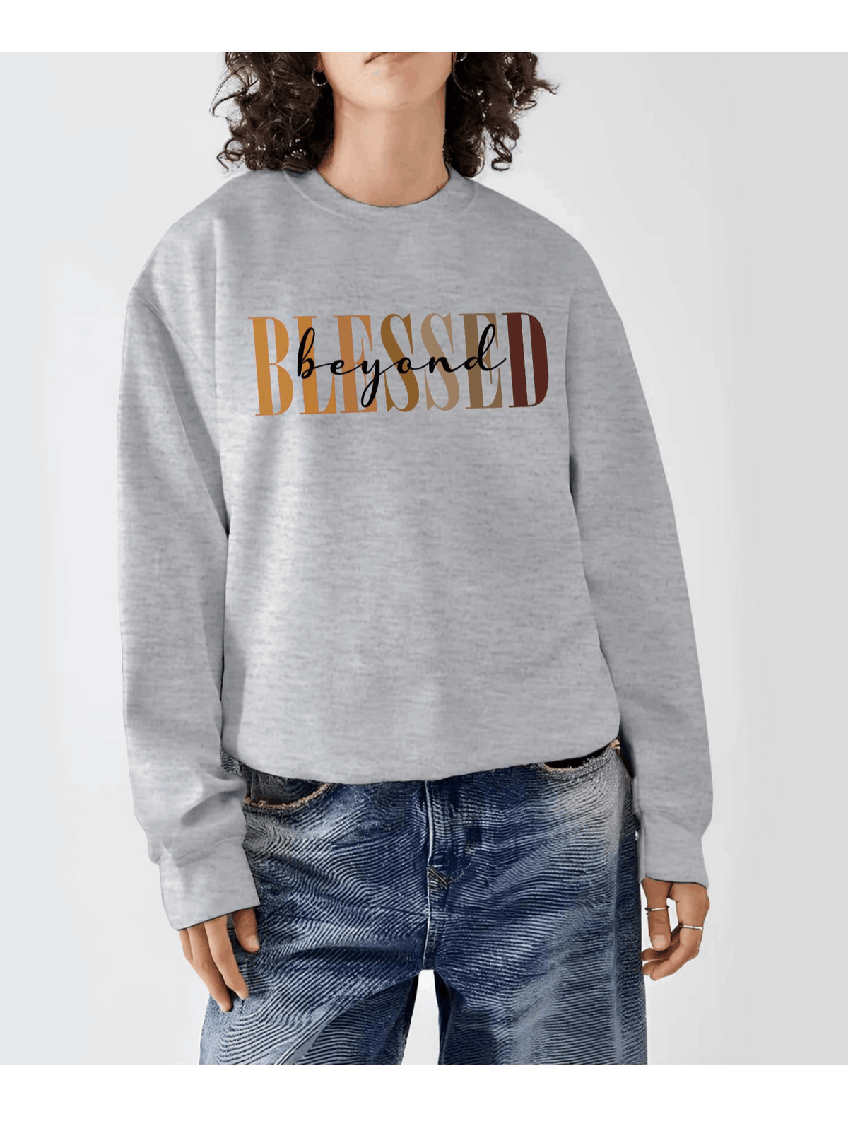 Women Blessed Graphic Pullover Sweatshirt Soft Casual Long Sleeve Crewneck Fall Holiday Party Top Machine Washable Grey Black White S-XXL