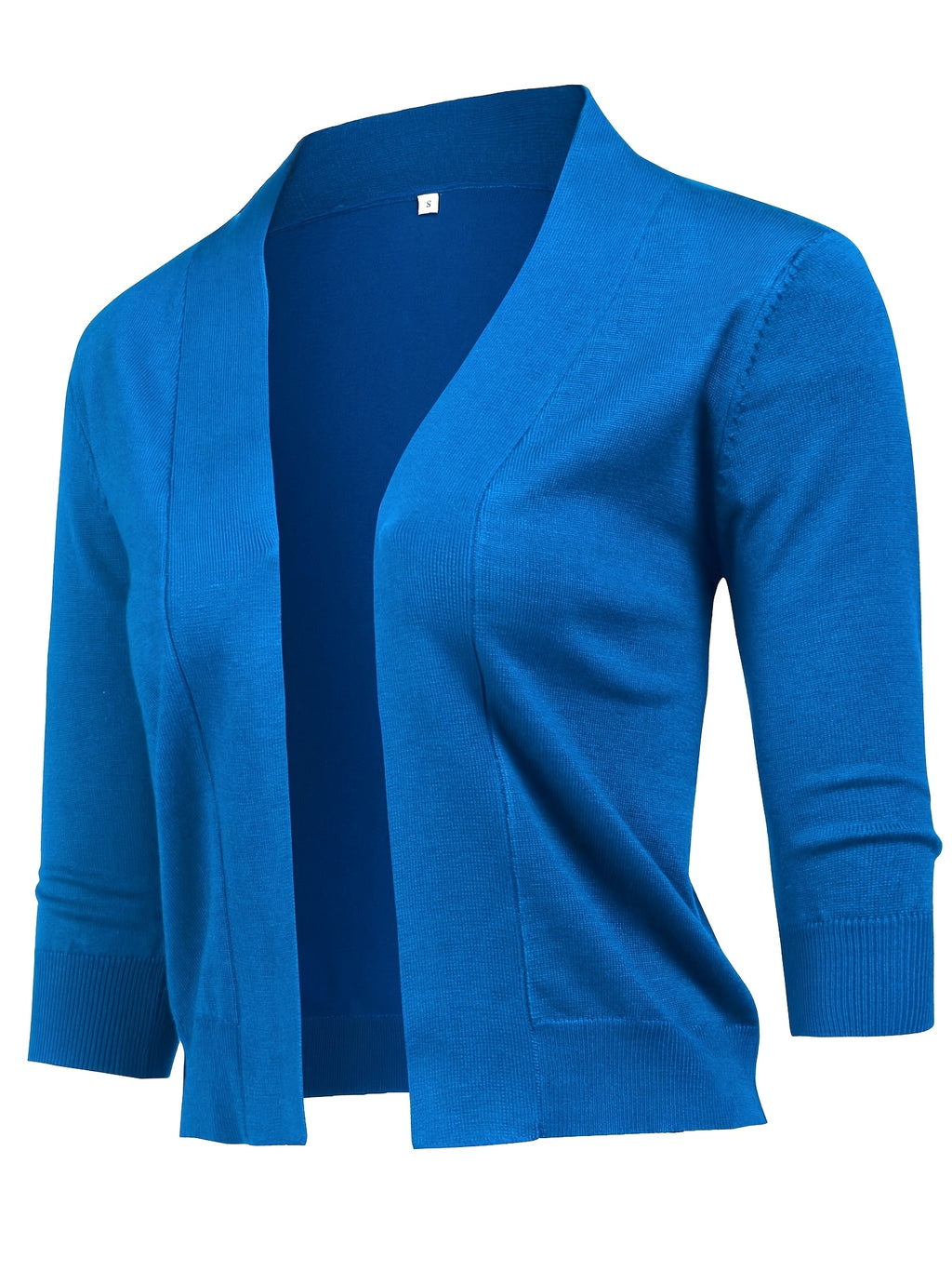 Cropped Open Front Cardigan Women 3/4 Sleeve Knit Shrug Ribbed Hem Draped Neckline Lightweight Stretchy Layering Top 9 Colors Spring Summer Fall S-XXL