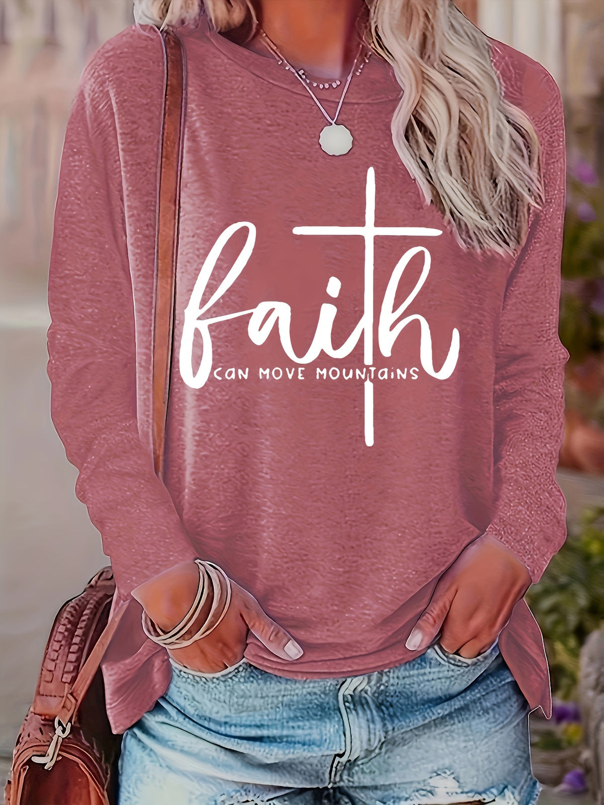 Letter Print Long Sleeve T-Shirt Women Casual Crew Neck Pocket Tee Stretch Knit Fall Winter Graphic Top S-XXL