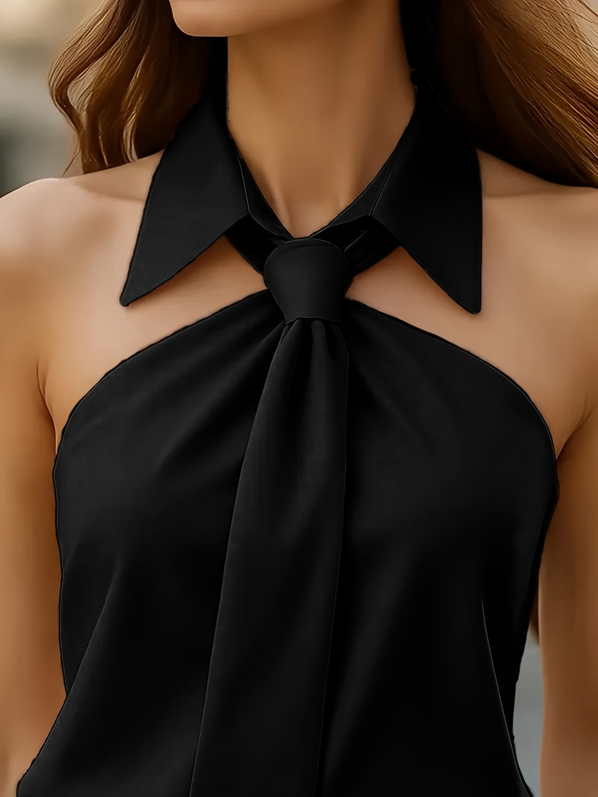 Solid Color Sleeveless Tie Blouse Women Elegant Knot Front Vacation Travel Casual Lightweight Chic Top for Women