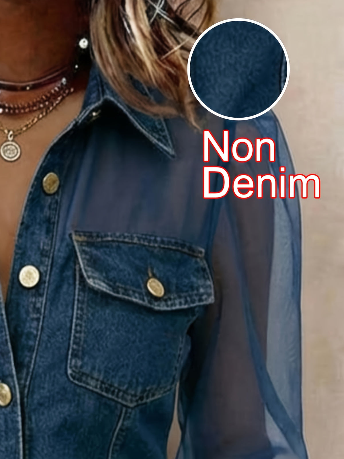 Sheer Mesh Sleeve Faux Denim Shirt Women Puff Sleeve Fitted Button Vintage Blouse Elegant Print Top Spring S-XXL