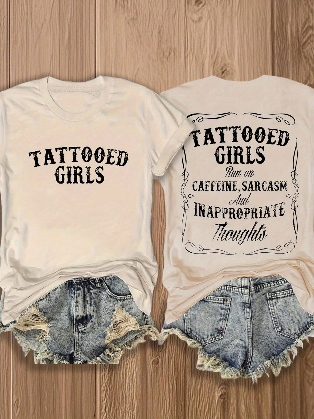 Tattooed Double-Sided Print T-Shirt Women Geometric Positioning Print Crew Neck Short Sleeve Soft Skin-Friendly Breathable Casual Tee Daily Wear Gift S-XXL