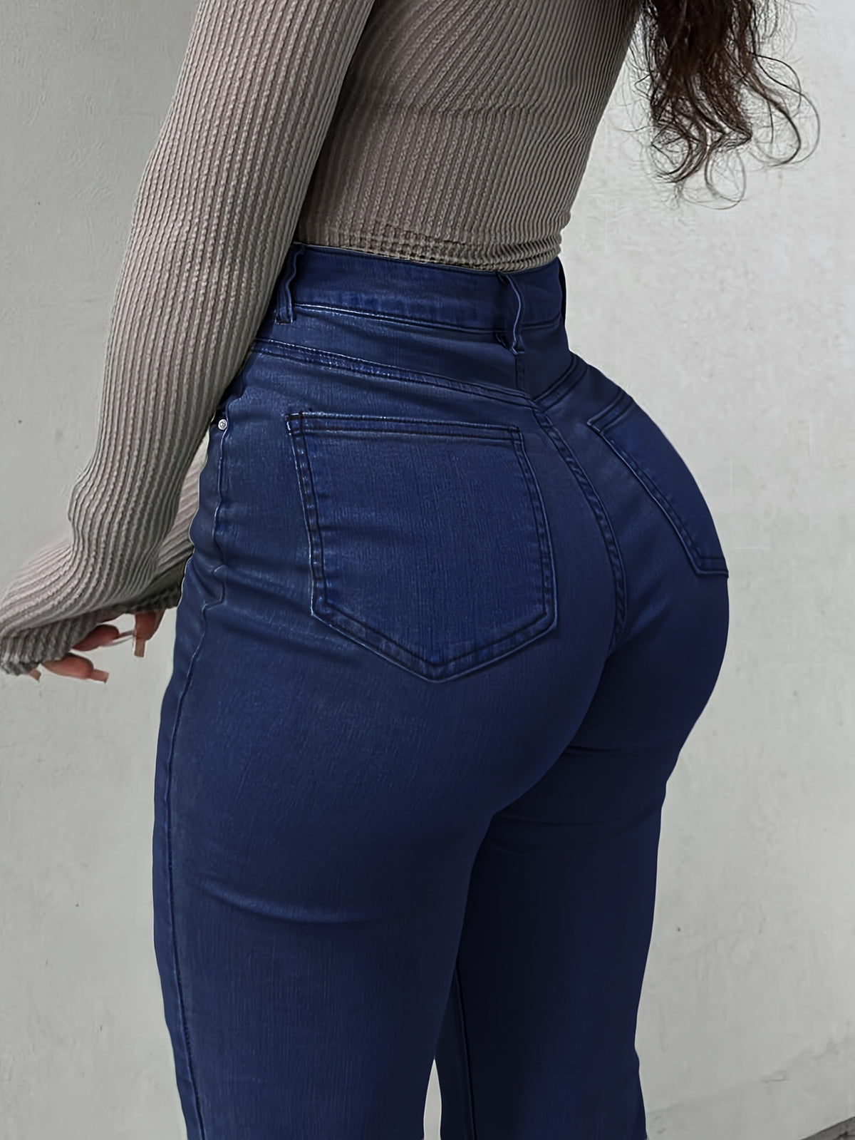 Women's Y2K Straight Leg Denim Pants High Elastic Vintage Street Style Solid Color Long Jeans Versatile Trendy Fashion Bottoms