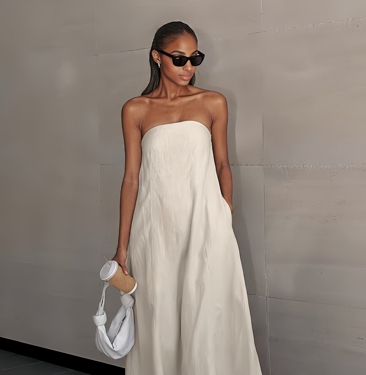 Women's Linen Beach Sundress Backless Sleeveless Wrap High Waist A-Line Flowy Casual Summer Vacation Dress