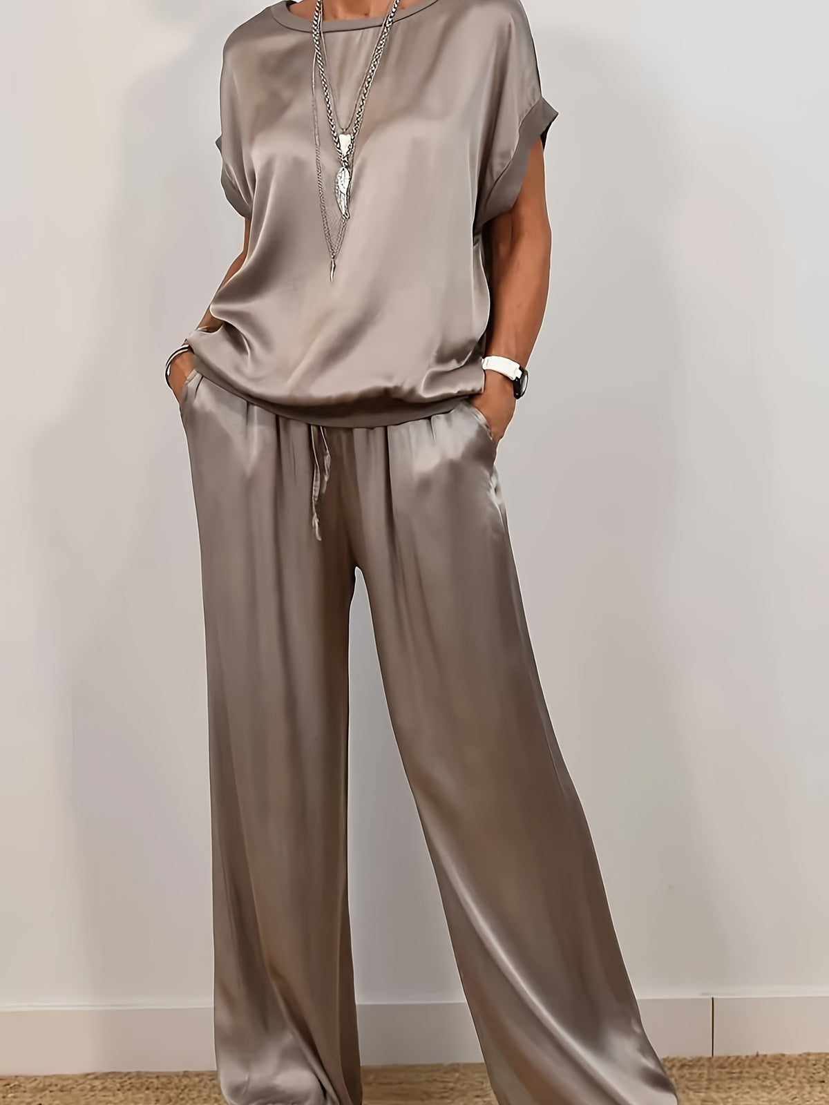Women's 2 Piece Set Loose Shirt and Wide Leg Pants Casual Trendy Matching Outfit Spring Summer Comfortable Fashion Set