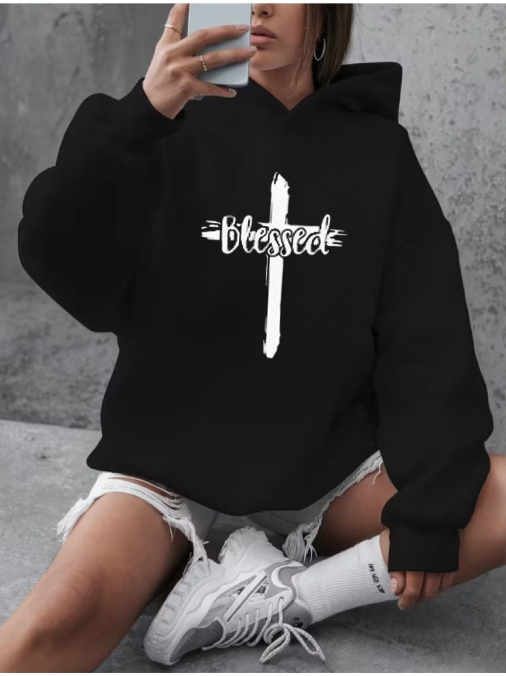 Women Hoodie Pullover Sweatshirt Holiday Party Soft Casual Fall Top Machine Washable White Black S-XXL