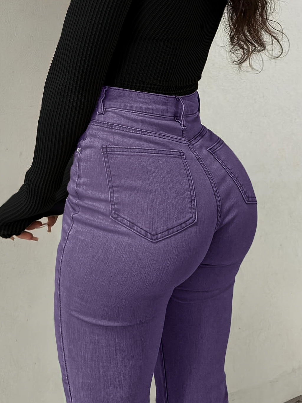 Women's Y2K Straight Leg Denim Pants High Elastic Vintage Street Style Solid Color Long Jeans Versatile Trendy Fashion Bottoms