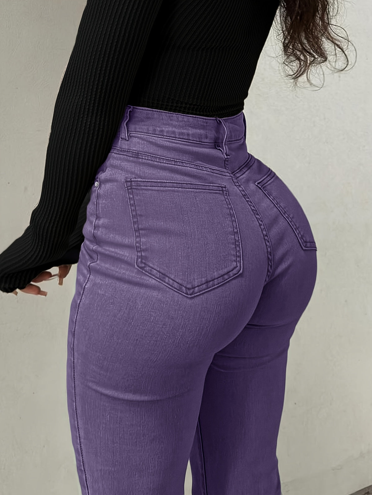Women's Y2K Straight Leg Denim Pants High Elastic Vintage Street Style Solid Color Long Jeans Versatile Trendy Fashion Bottoms