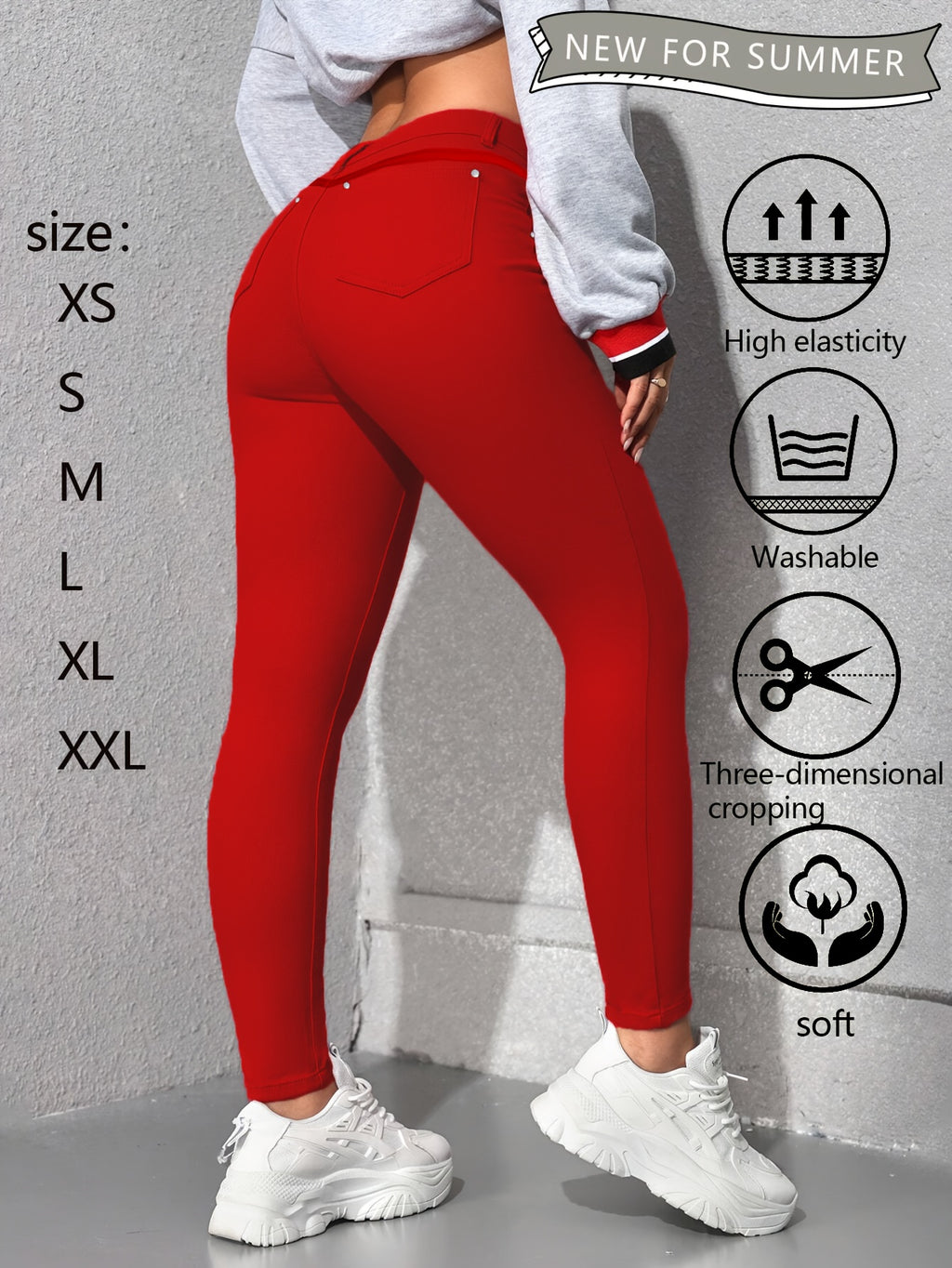 Red High Waisted Skinny Jeans for Women – Rivet Detail Stretch Denim, Tummy Control Booty Lifting Slim Fit, Sizes S-XXL