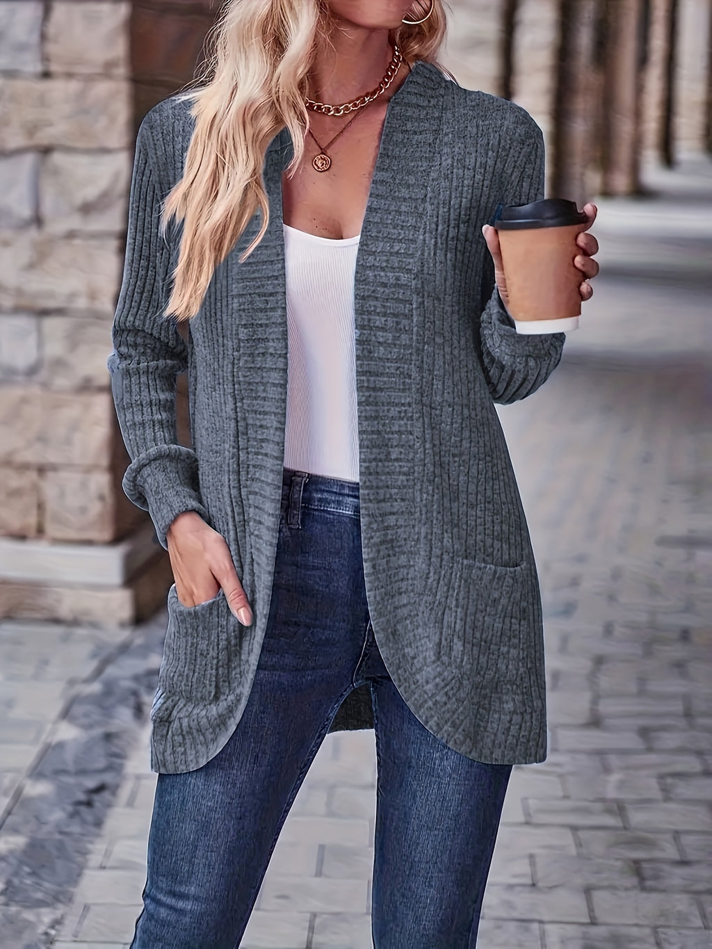 Cardigan Collar Loose Blouse Women Knit Pocket Long Sleeve Solid Color Casual Elegant Top 10 Colors Stretch Everyday Wear S-XXL