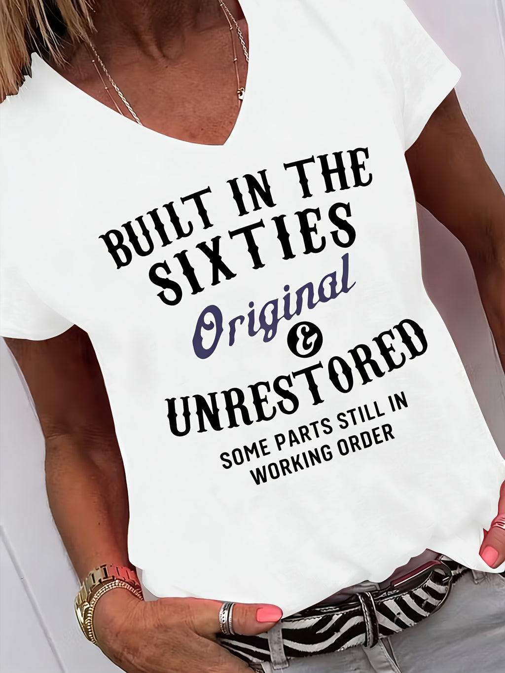 Vintage 60s Built in the Sixties Women T-Shirt Retro Heart Print V-Neck Casual Graphic Tee Soft Stretch Gift Birthday Christmas