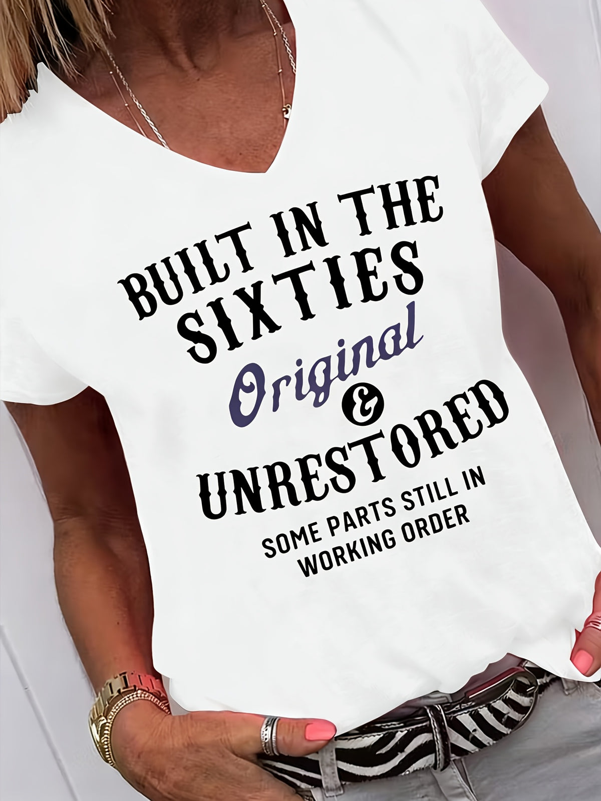 Vintage 60s Built in the Sixties Women T-Shirt Retro Heart Print V-Neck Casual Graphic Tee Soft Stretch Gift Birthday Christmas