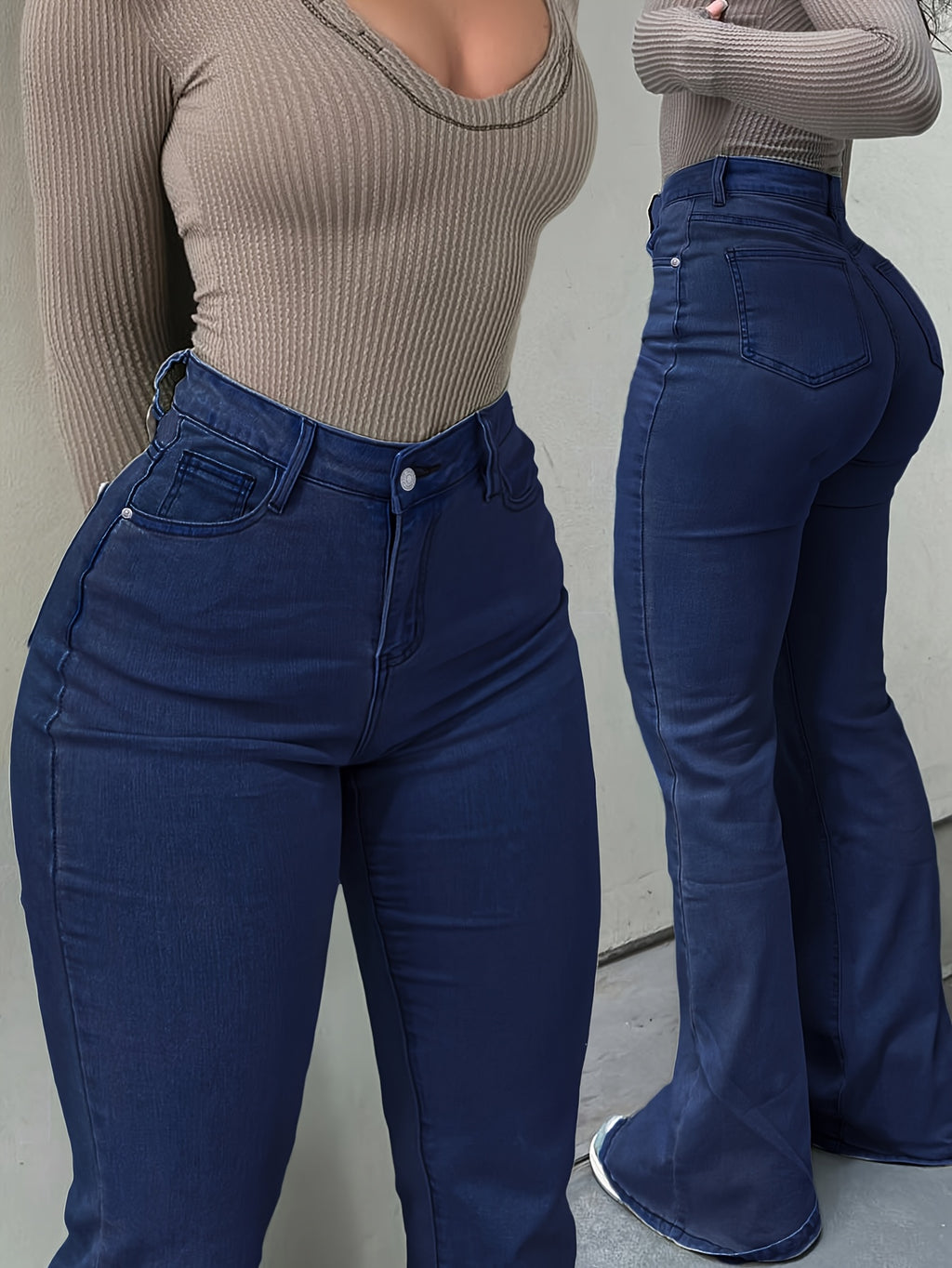 Women's Y2K Straight Leg Denim Pants High Elastic Vintage Street Style Solid Color Long Jeans Versatile Trendy Fashion Bottoms