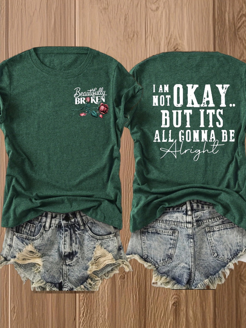 Inspirational Graphic Tee Women Floral Print Double Sided T-Shirt Casual Motivational Blend Top Gift XS-XL