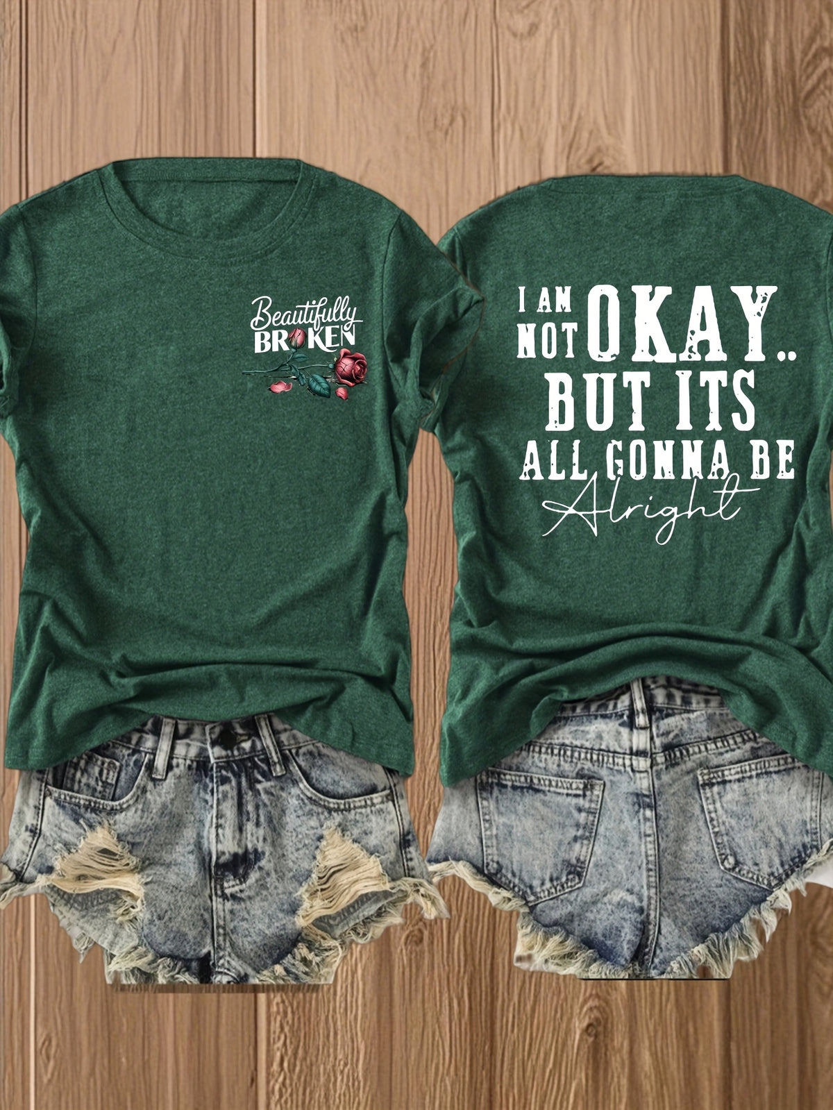 Inspirational Graphic Tee Women Floral Print Double Sided T-Shirt Casual Motivational Blend Top Gift XS-XL
