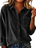 Textured Button Shirt for Women Long Sleeve, Casual Loose Fit Blouse with Pocket, Lightweight Athleisure Top for Daily Casual Wear, Women's Oversized Button Down Shirt