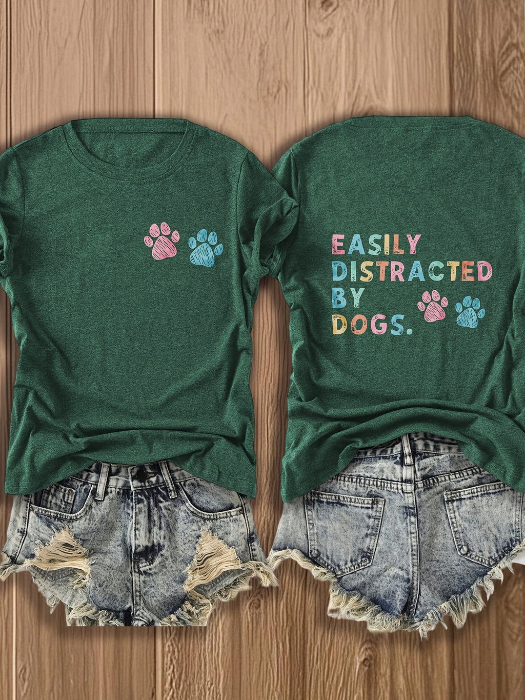 Dog Lover T-Shirt Easily Distracted by Dogs Paw Print Graphic Tee Women Short Sleeve Crew Neck Casual Summer Top Pet Owner Gift Burgundy White Apricot Red