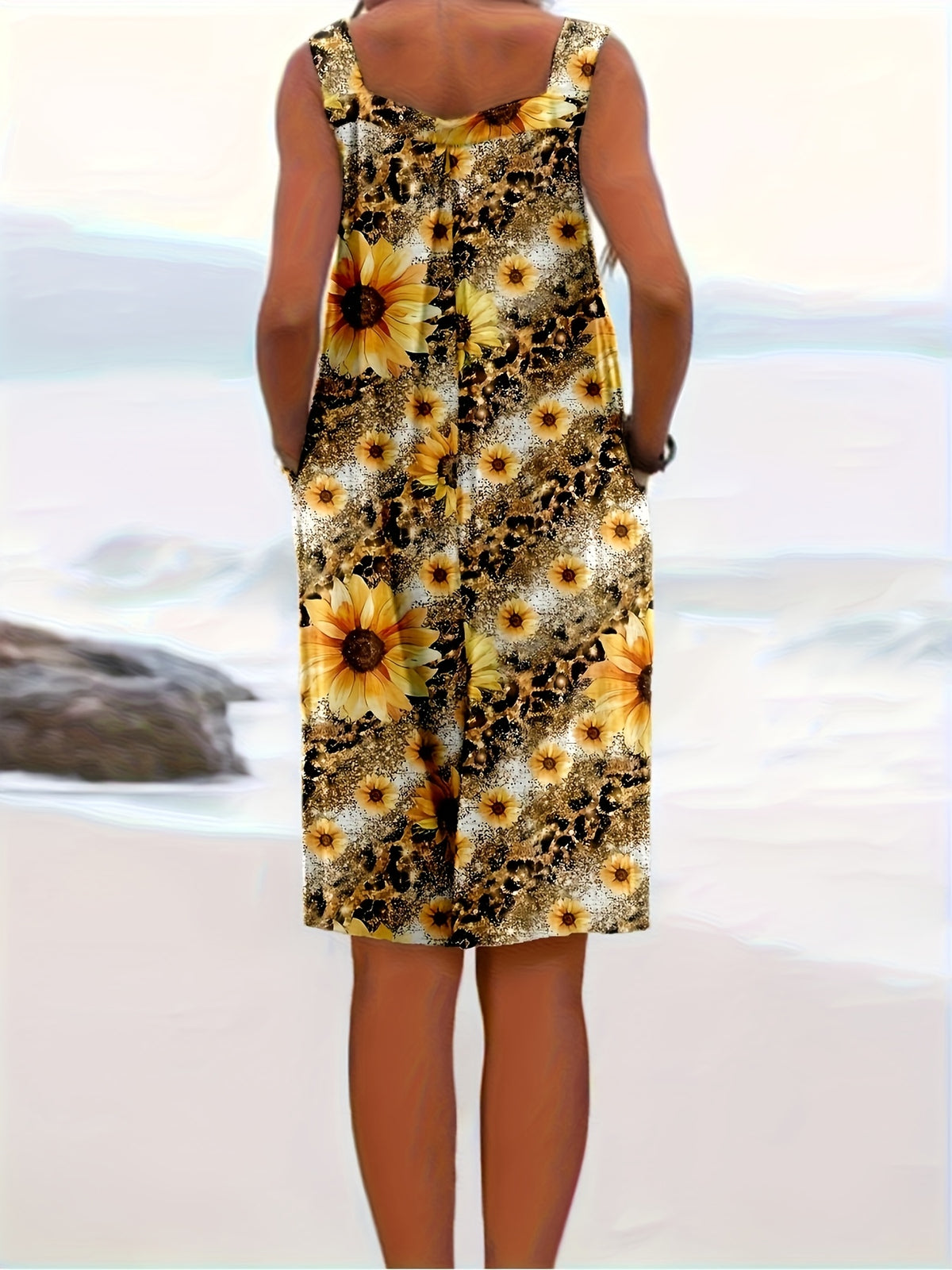 Sunflower Print Short Jumpsuit for Women Summer Casual Resort Style Romper Vacation Outfit S-XXL