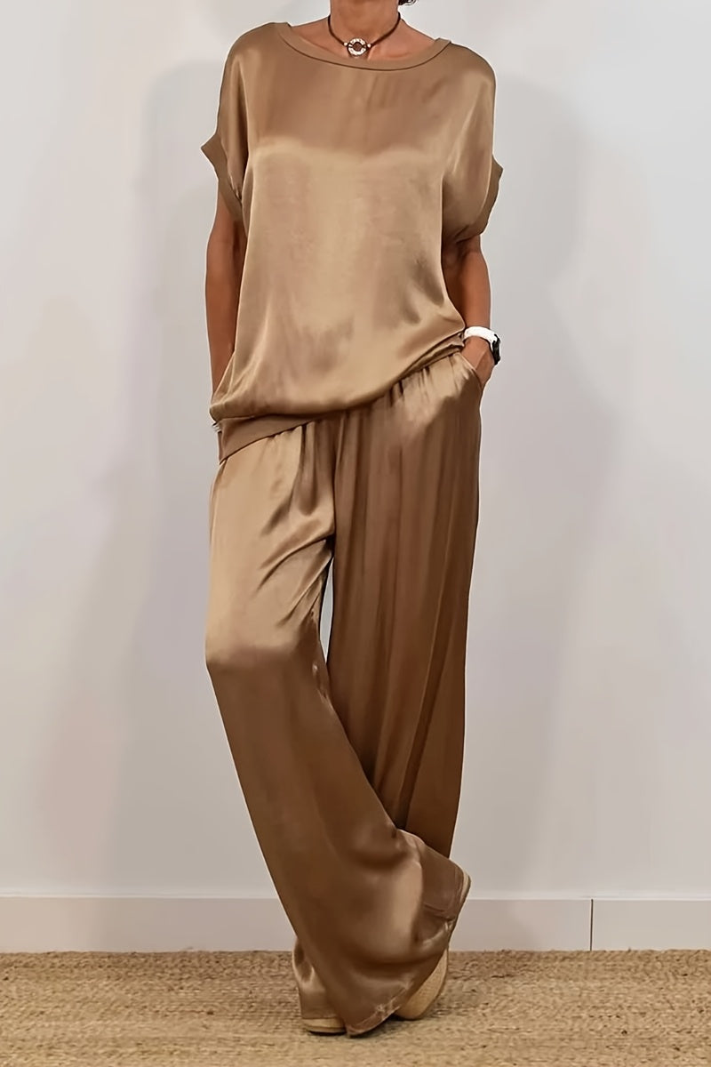 Women's 2 Piece Set Loose Shirt and Wide Leg Pants Casual Trendy Matching Outfit Spring Summer Comfortable Fashion Set
