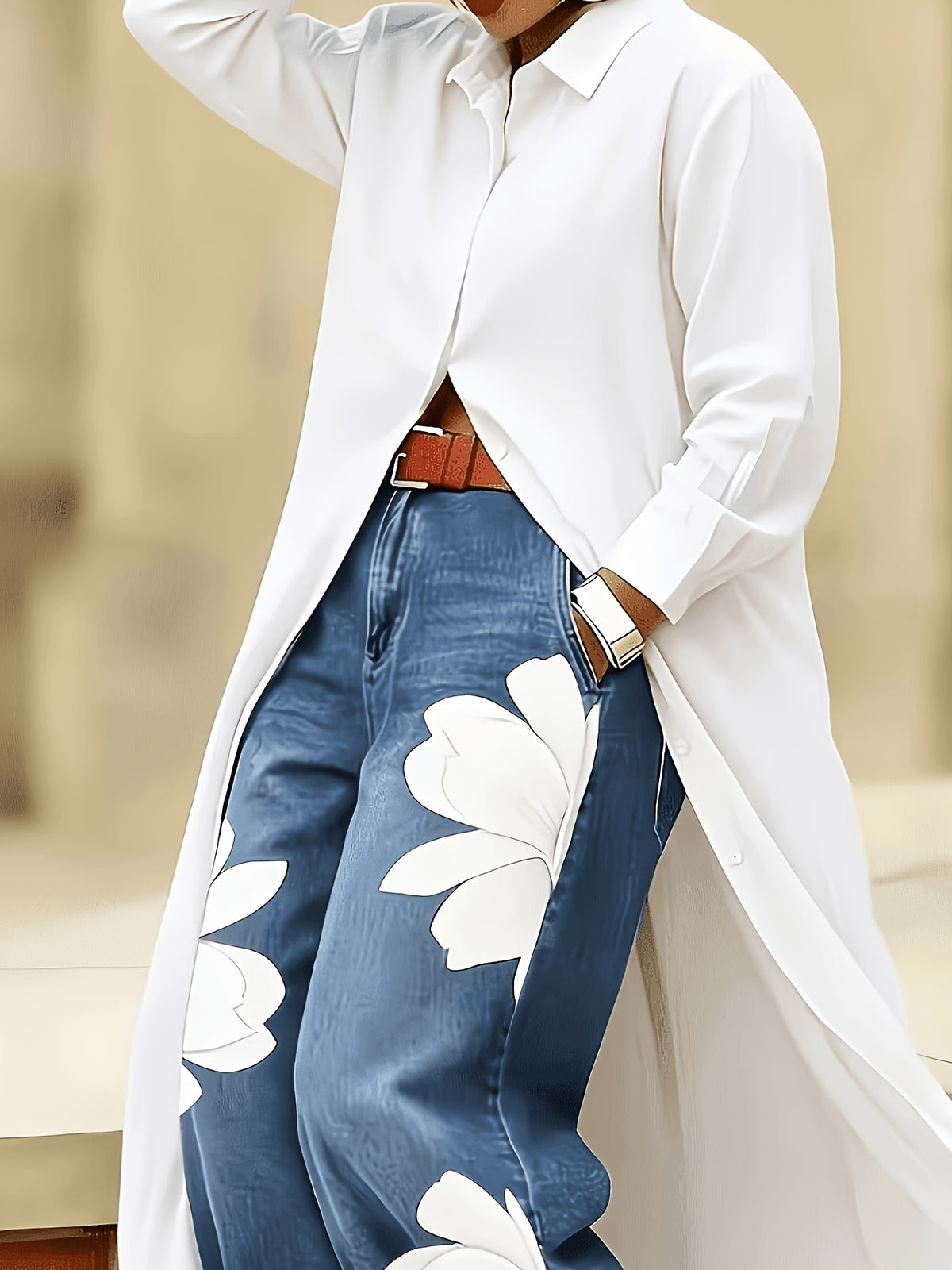 White Maxi Shirt Duster Women Long Sleeve Lapel Collar Open Front Loose Casual Layering Outerwear Cardigan Coat for Women