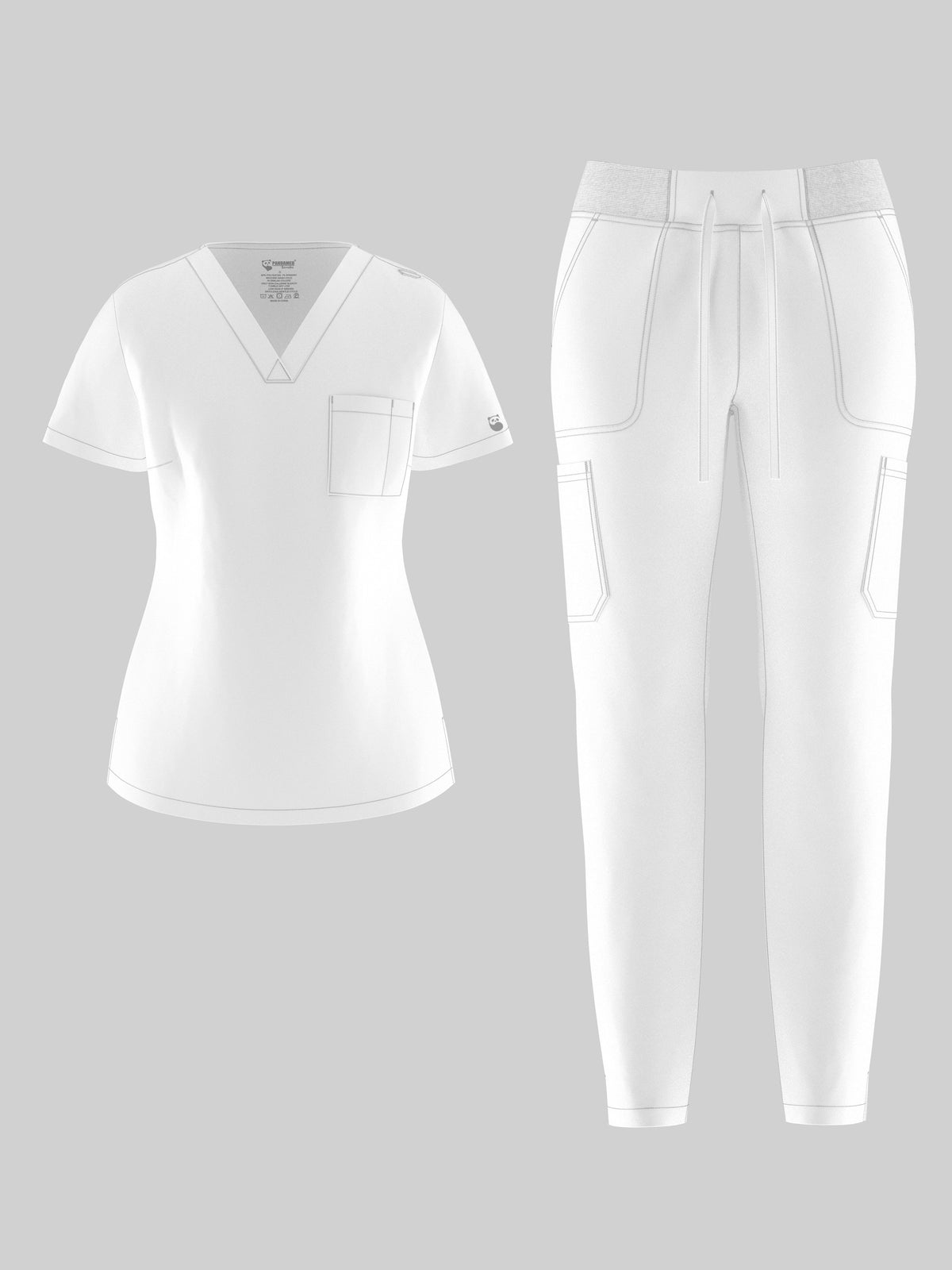 Women's Elastic Scrub Pants Set V-Neck Short Sleeve Breathable Workwear Uniform Solid Color with Pocket | Mira Roam
