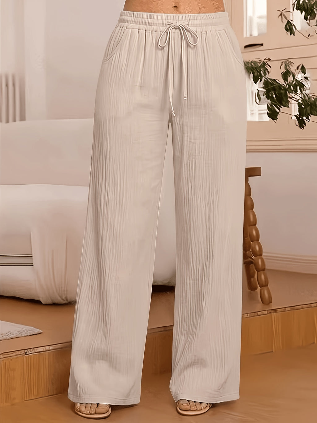 Women's Wide-Leg Pants Solid Color Elastic Waist Casual Comfortable Trousers S-XXL | Mira Roam