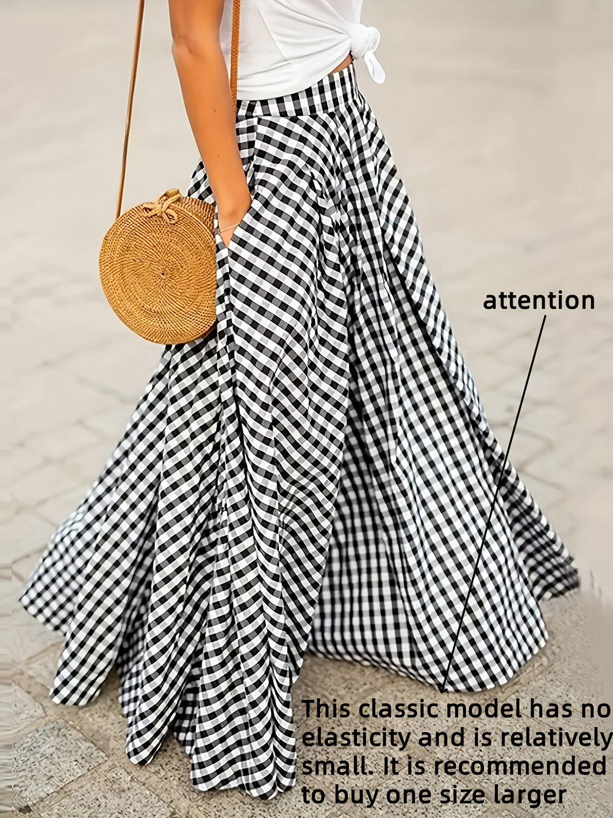 Plaid High Waist A-Line Midi Skirt for Women Checkered Woven Opaque Flowing Mid Length Skirt Spring Fall Casual Streetwear Blue White Black White S-XXL