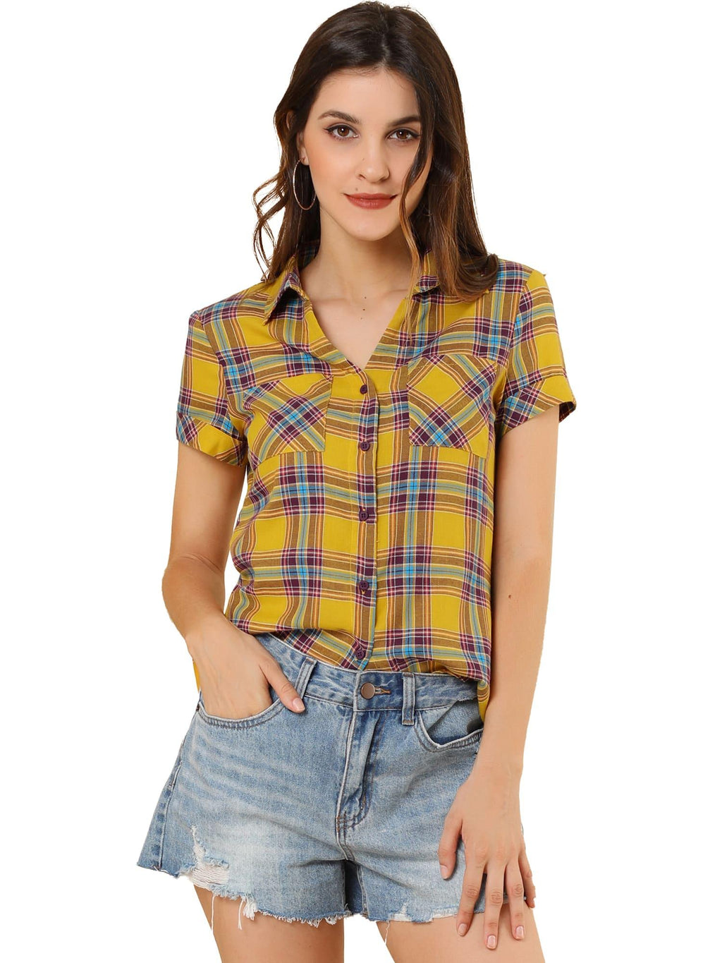 Western Plaid Button Shirt for Women | Classic Flannel Checkered Long Sleeve Top | Casual Country Style Blouse | Machine Washable Women's Plaid Shirt