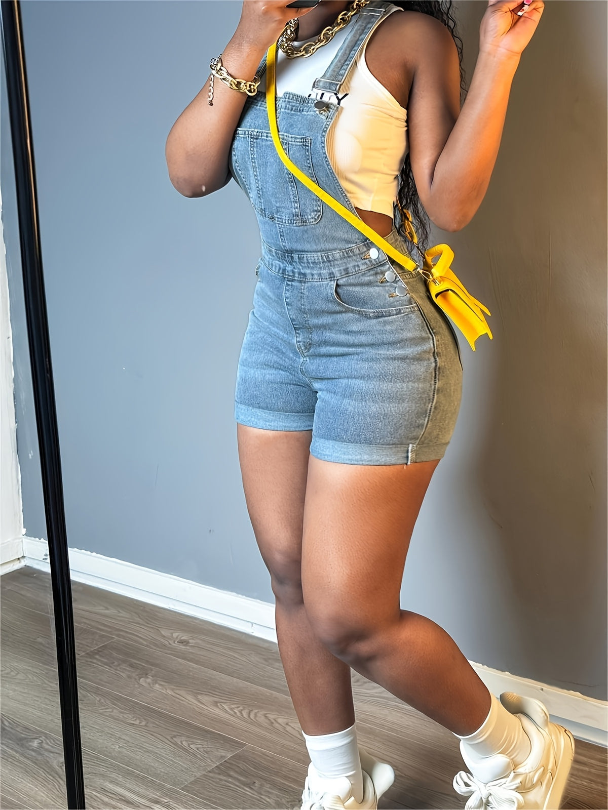 Sleeveless Denim Romper Women Slim Fit Button Trim Solid Color Jeans Playsuit Pockets Casual Summer One-Piece S-XXL