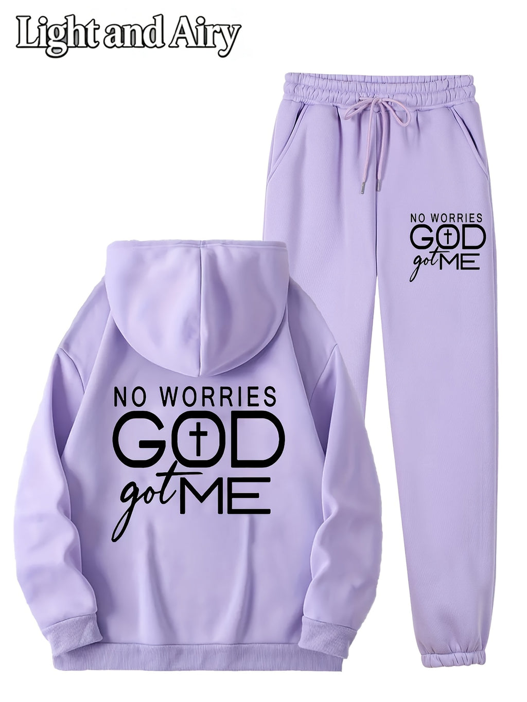 No Worries God Got Me Hoodie and Sweatpants Set Women 2 Piece Christian Jogger Tracksuit - Graphic Print Fall Loungewear Outfit