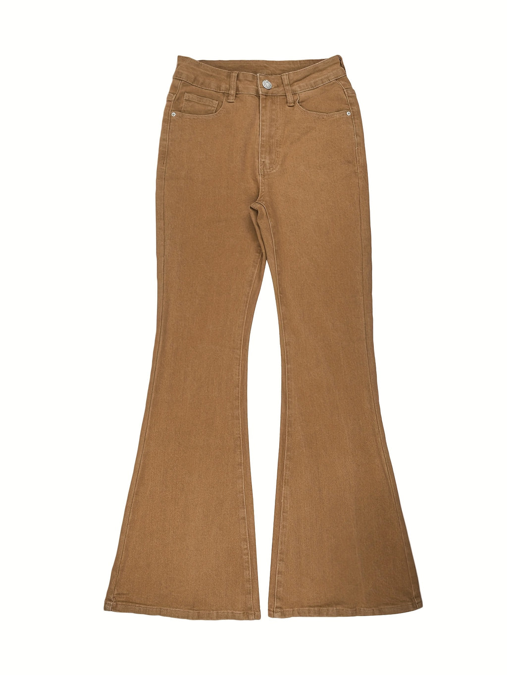 High Waist Stretch Flare Jeans Women Wide Leg Pants with Pockets – Solid Color Street Style, All-Season Comfortable Denim, Machine Washable