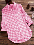 Plaid Checkered Button-Up Shirt Women Long Sleeve Lapel Collar Viscose Blend Casual All Season Versatile Blouse for Women