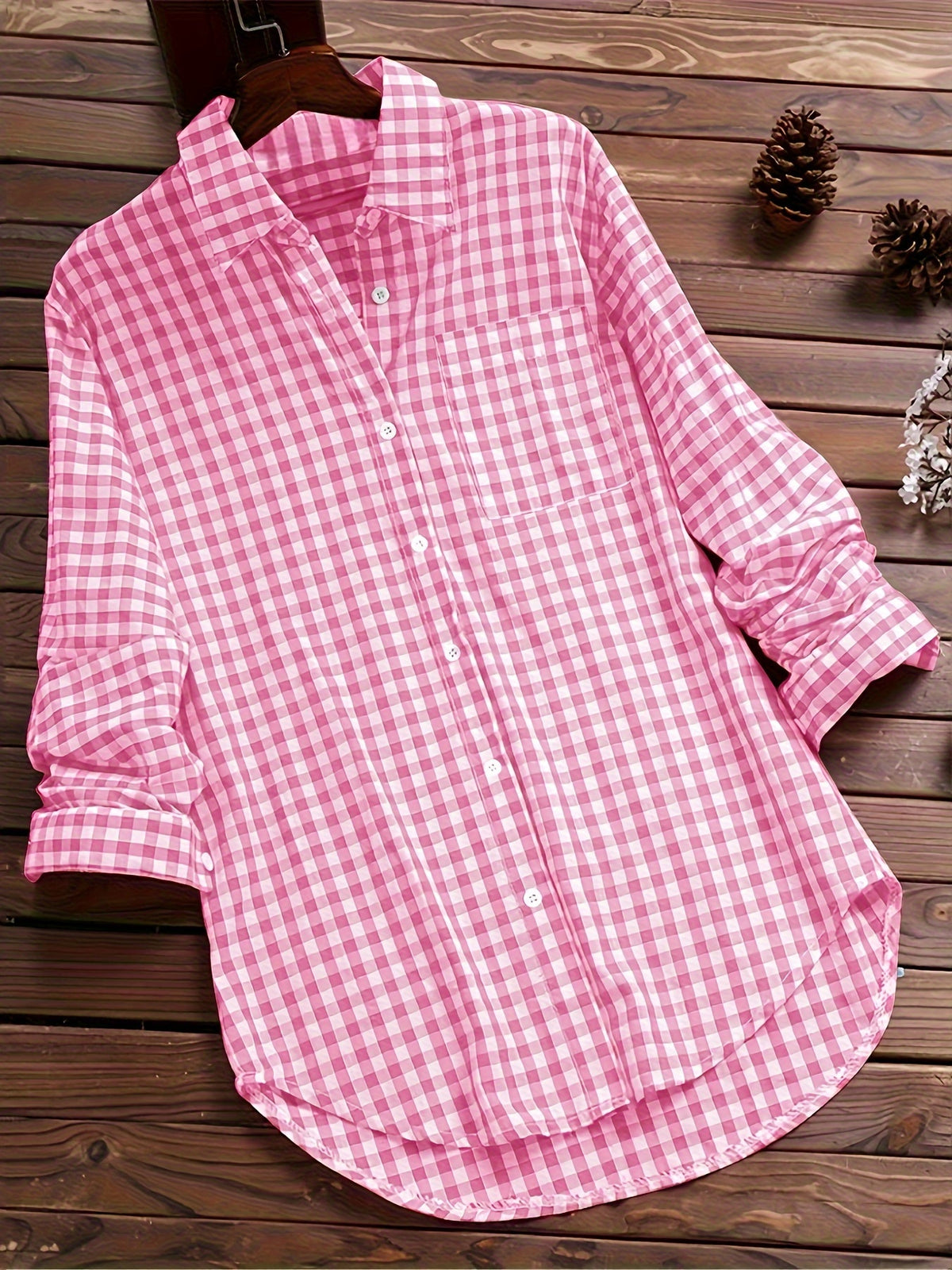 Plaid Checkered Button-Up Shirt Women Long Sleeve Lapel Collar Viscose Blend Casual All Season Versatile Blouse for Women