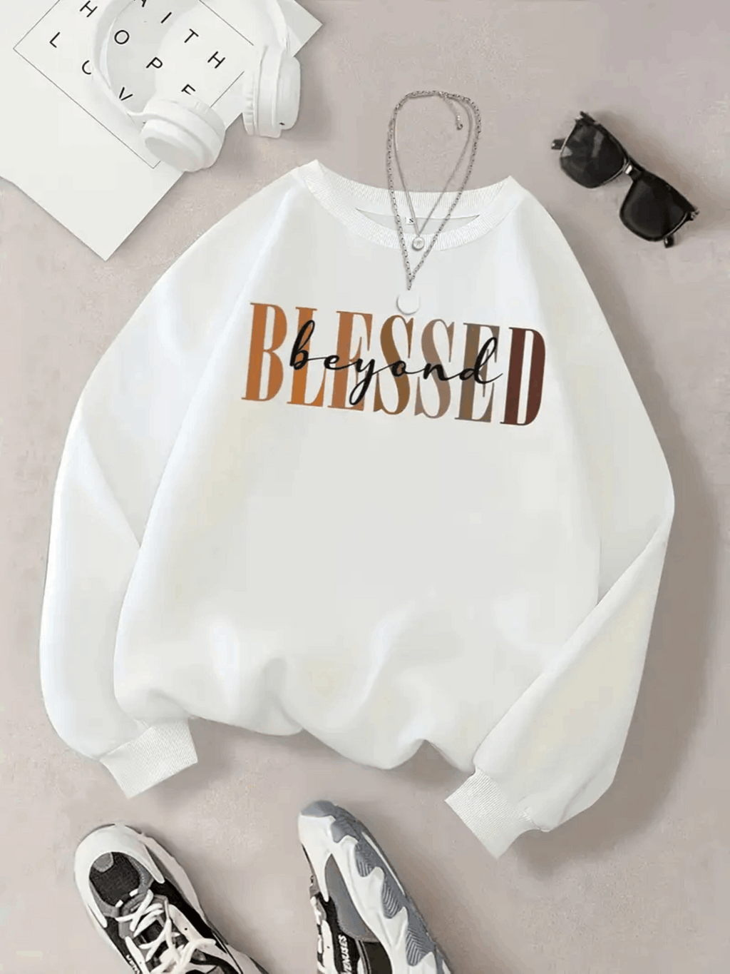 Women Blessed Graphic Pullover Sweatshirt Soft Casual Long Sleeve Crewneck Fall Holiday Party Top Machine Washable Grey Black White S-XXL