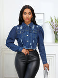 Women's Oversized Denim Jacket Button Front Vintage Jean Coat Loose Fit Streetwear Casual Fall Outerwear Long Sleeve Layering Top