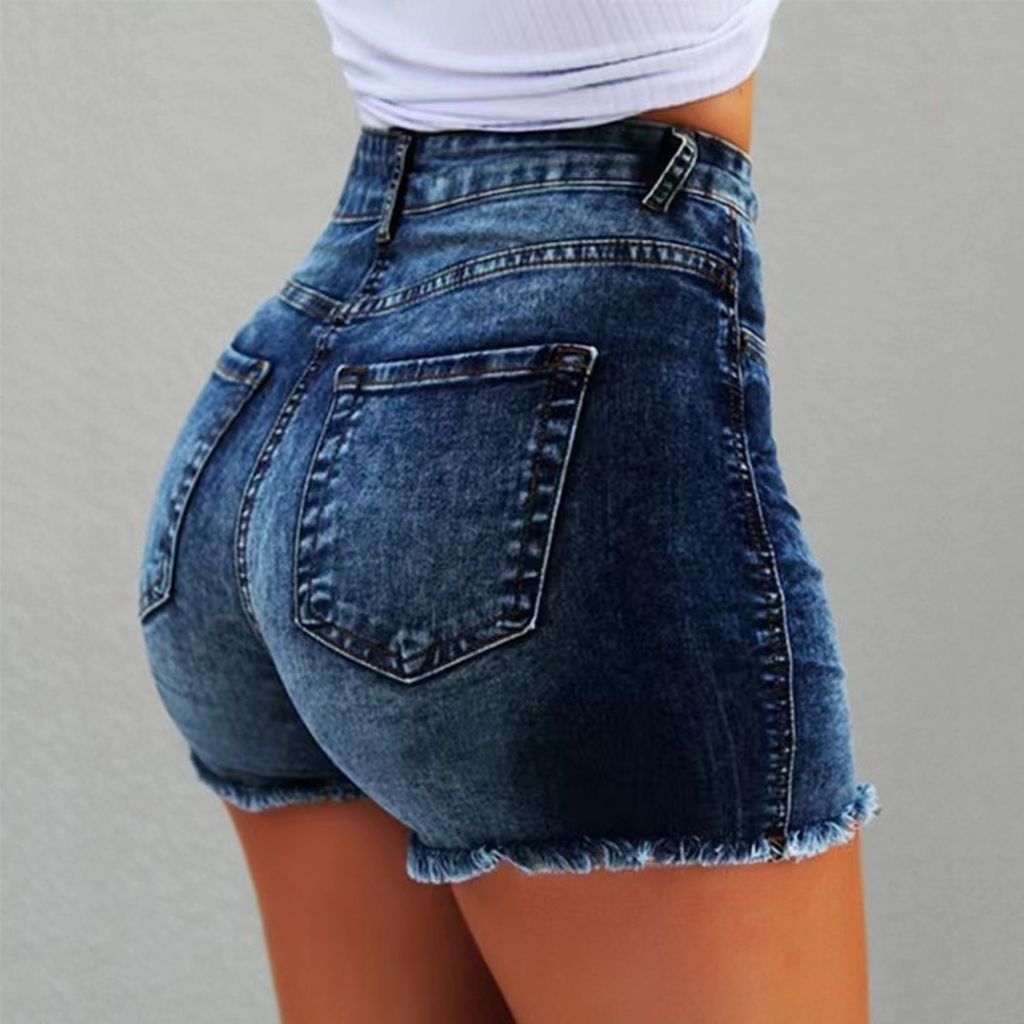 Fringe Hem Denim Shorts Women High Waist Casual Summer Hot Pants Solid Color Machine Washable Jean Shorts Spring Summer Outfit Black Blue Grey