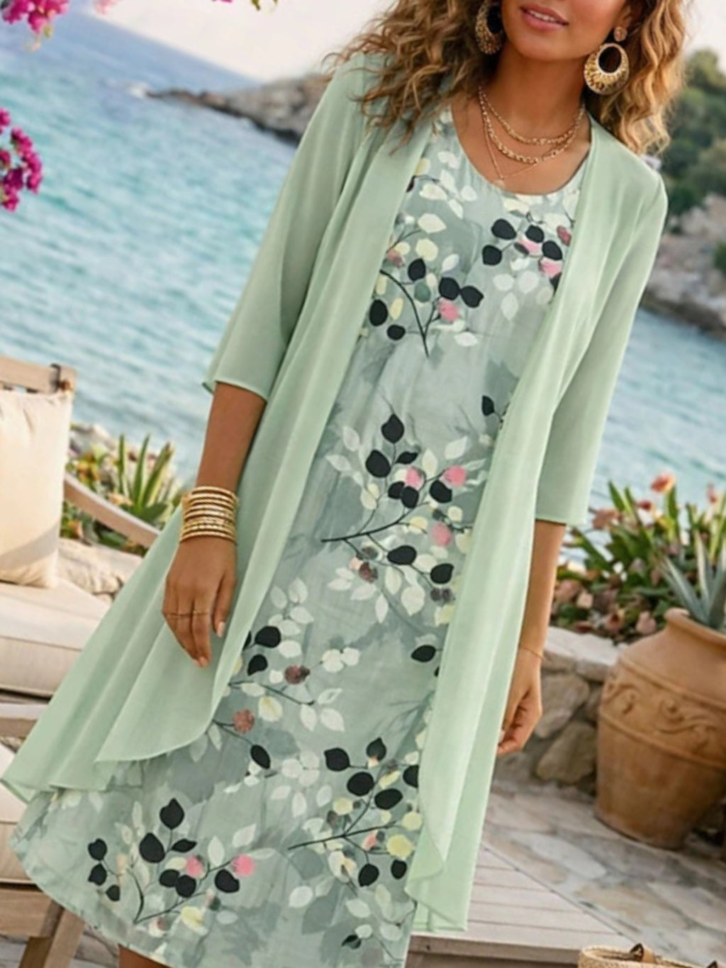 Women's 2-Piece Chiffon Dress Set Elegant Matching Top & Skirt Spring Summer Casual to Evening Wear