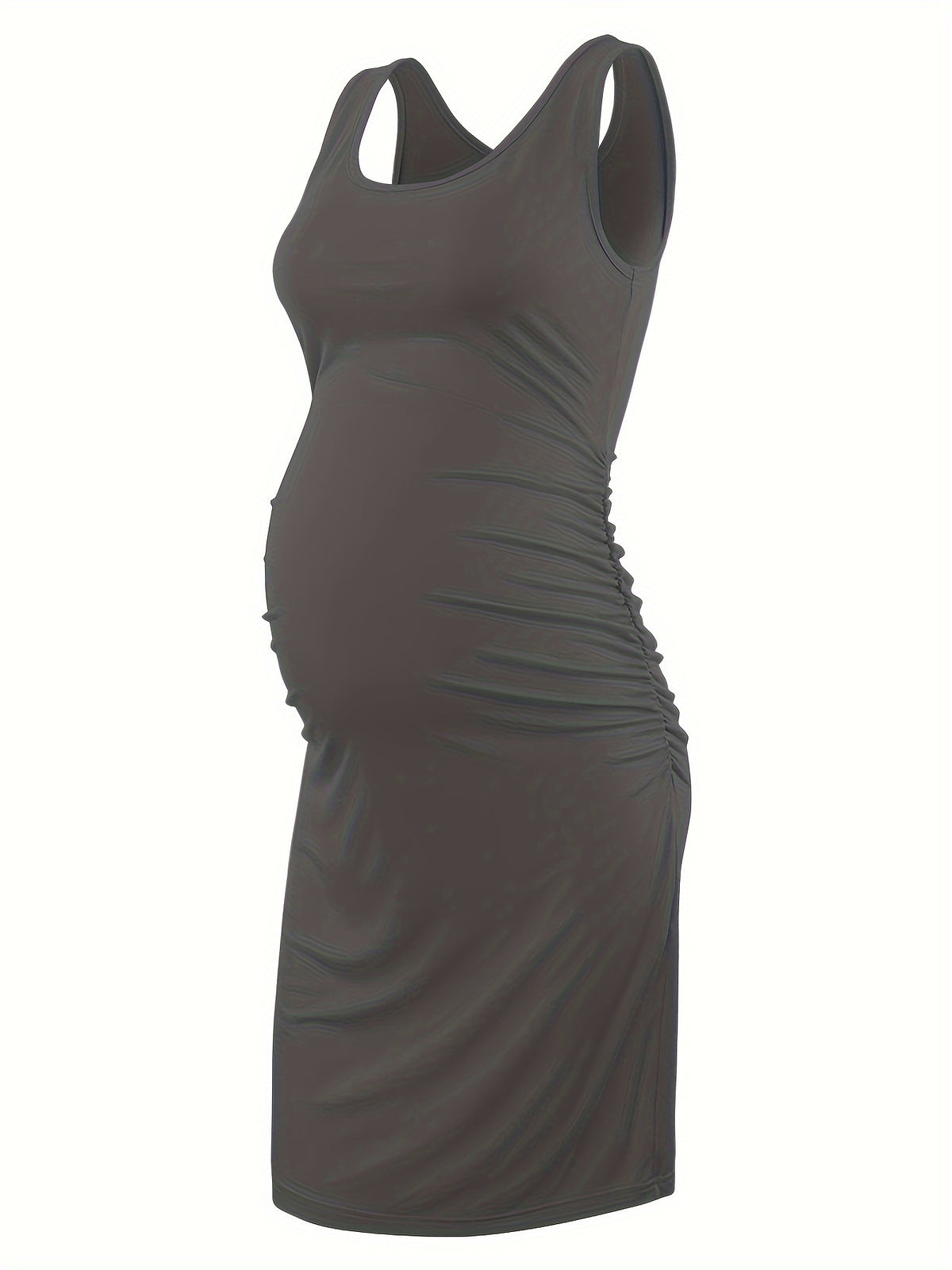 Maternity Dress Sleeveless Women Summer Side Ruched Scoop Neck Pregnancy Bodycon Casual Dress Soft Jersey Mama Clothes