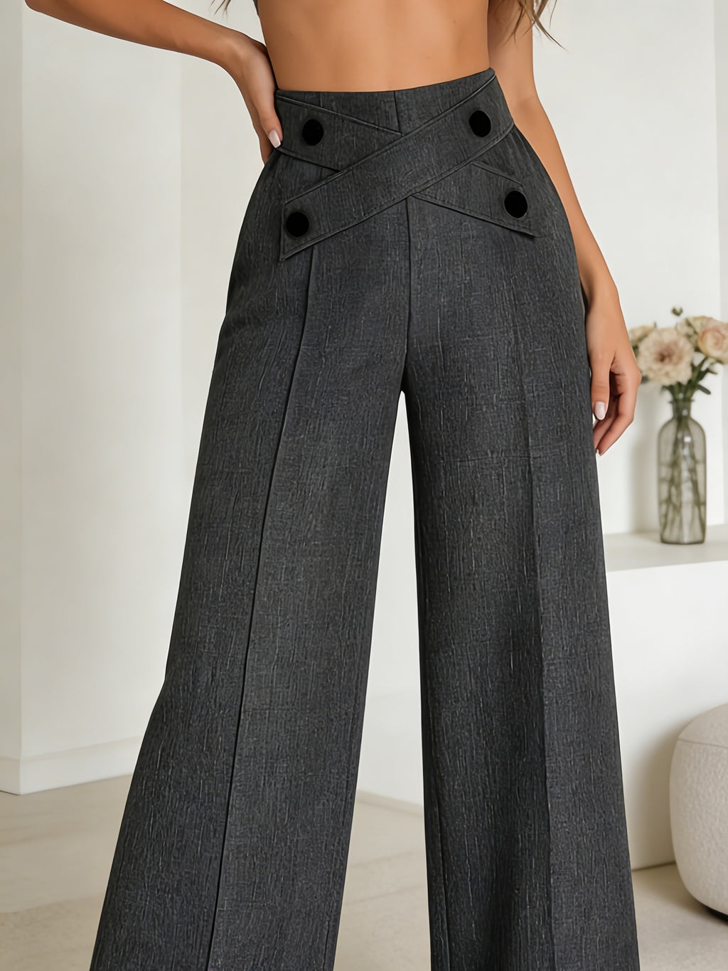 Straight Leg Dress Pants Women Button Closure Elegant All-Season Office Business Casual Daily Wear Easy Care Formal Bottoms S-XXL