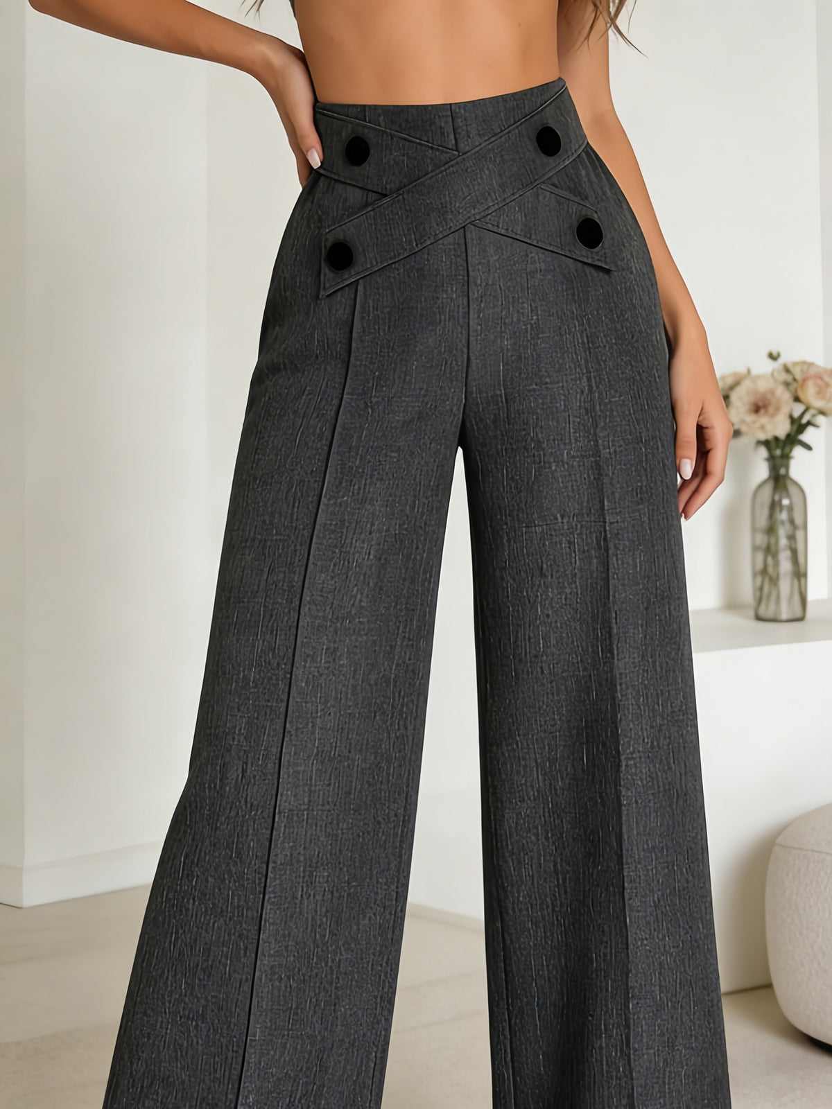 Straight Leg Dress Pants Women Button Closure Elegant All-Season Office Business Casual Daily Wear Easy Care Formal Bottoms S-XXL