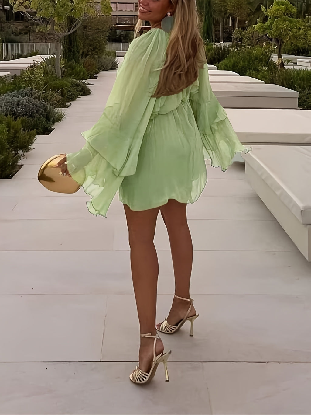 Chiffon Ruffle Dress Women Casual Vacation Layered Peplum Spring Summer Loose Flowy