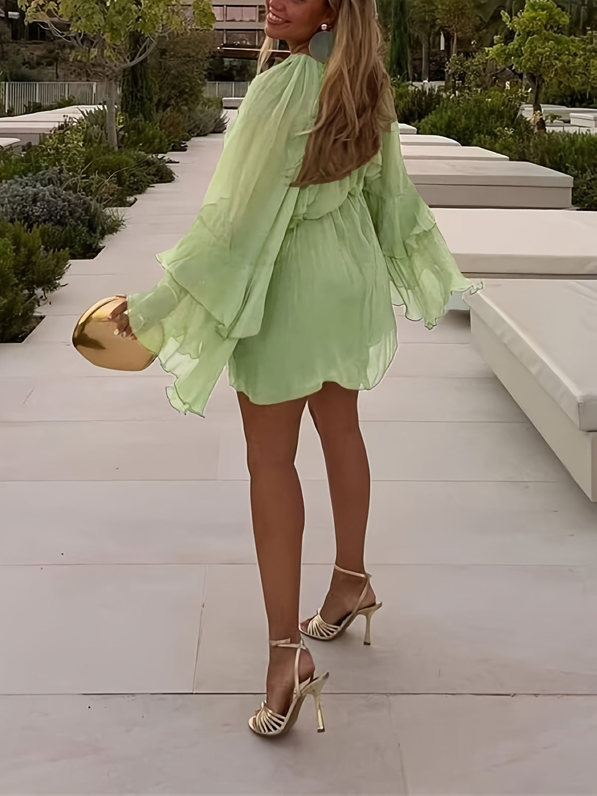 Chiffon Ruffle Dress Women Casual Vacation Layered Peplum Spring Summer Loose Flowy