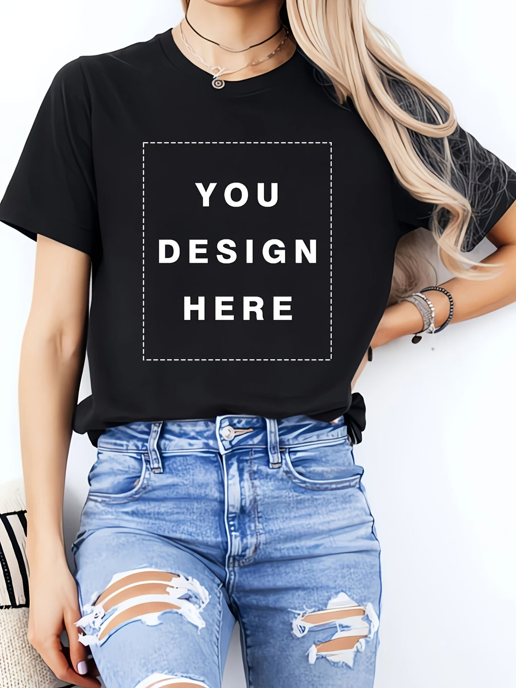 Custom Women's T-Shirt Personalized Photo Text Short Sleeve Round Neck Casual Tee Gift for Birthday Halloween Christmas Party S-XXL