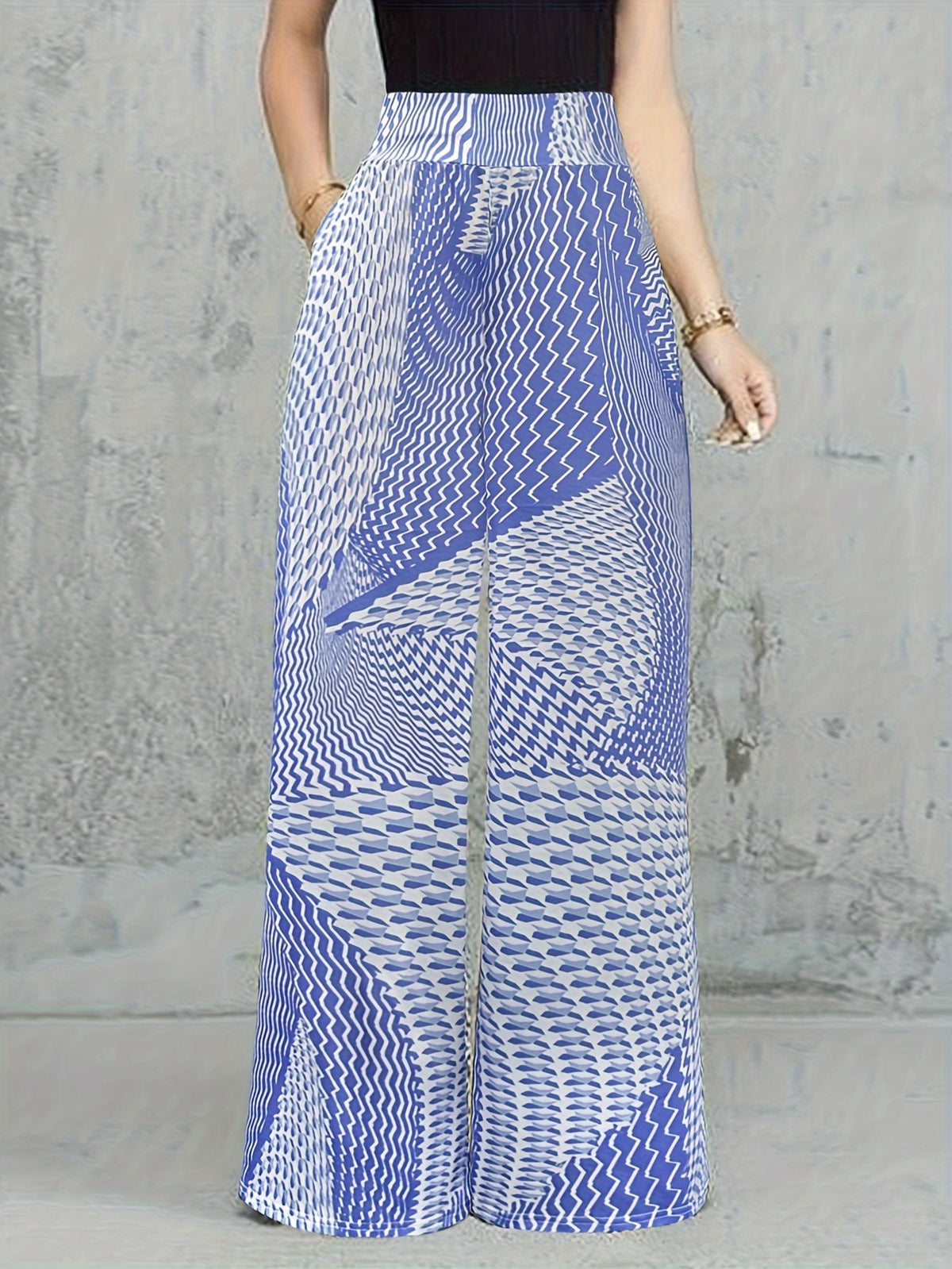 Retro Print Wide Leg Pants Women Loose Fit Long Pants Casual Commute Everyday Wear Violet Blue Mixed Colors S-XXL