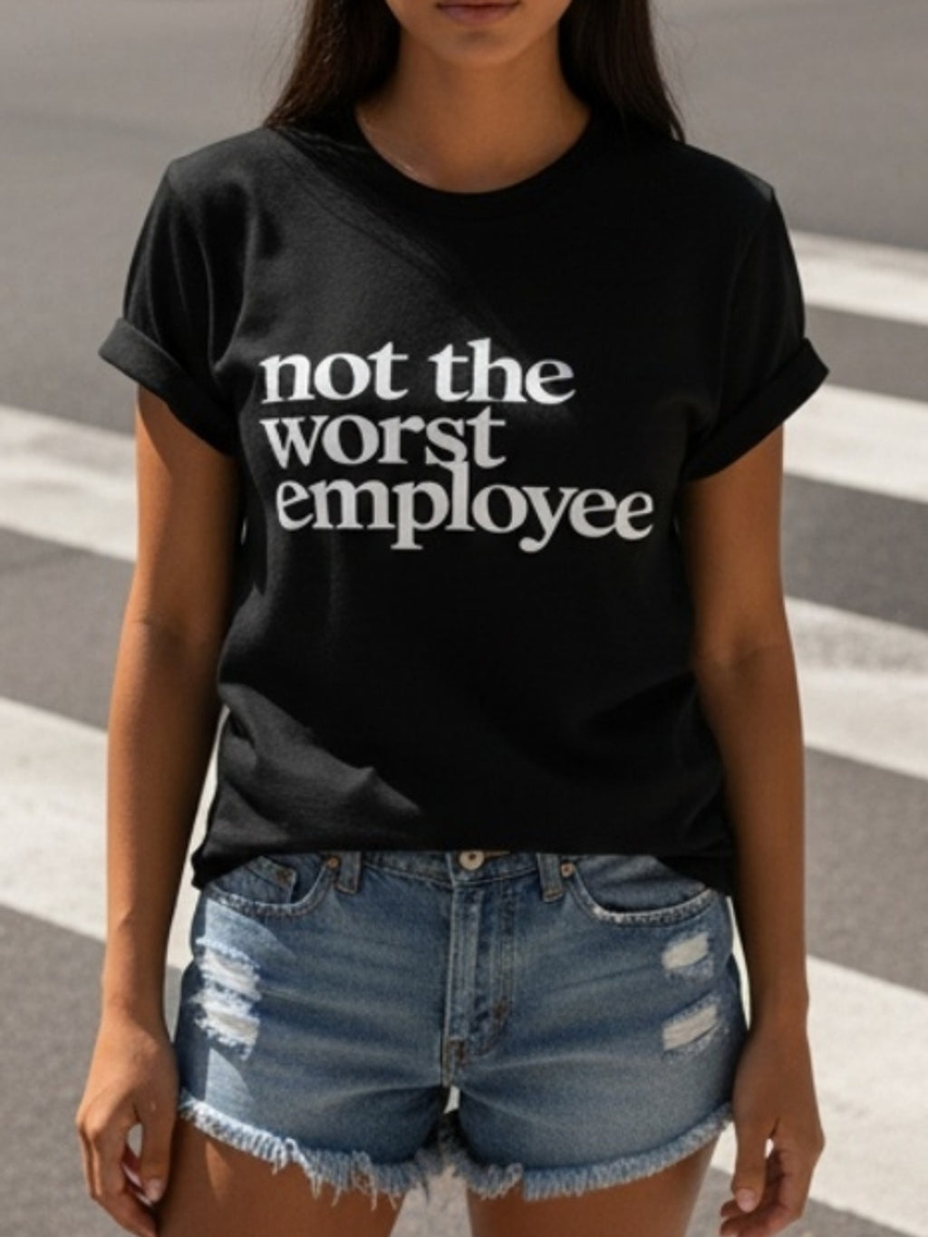 Funny Work Slogan T-Shirt Women Cartoon Print Crew Neck Short Sleeve Casual Humor Graphic Tee Not The Worst Employee Machine Washable Minimalist Office Gift Top S-XXL