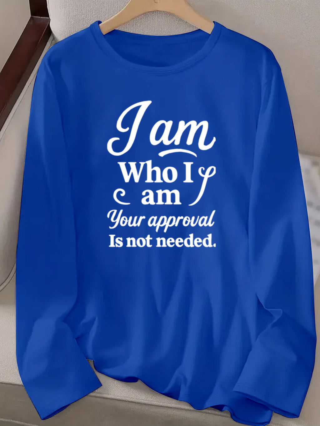 Slogan Print Long Sleeve T-Shirt Women Crew Neck Casual Graphic Tee for Travel Work Campus 100% Polyester S-XXL