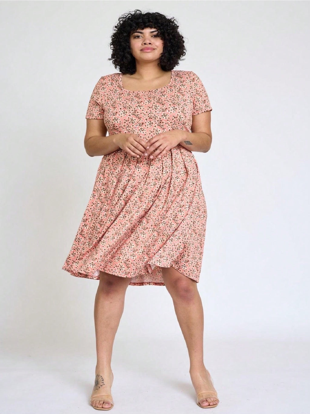 Paisley Floral Swing Dress Women Chevron Stripe Patchwork Pleated Square Neck Elastic Waist Midi Casual Plus Size S-3X