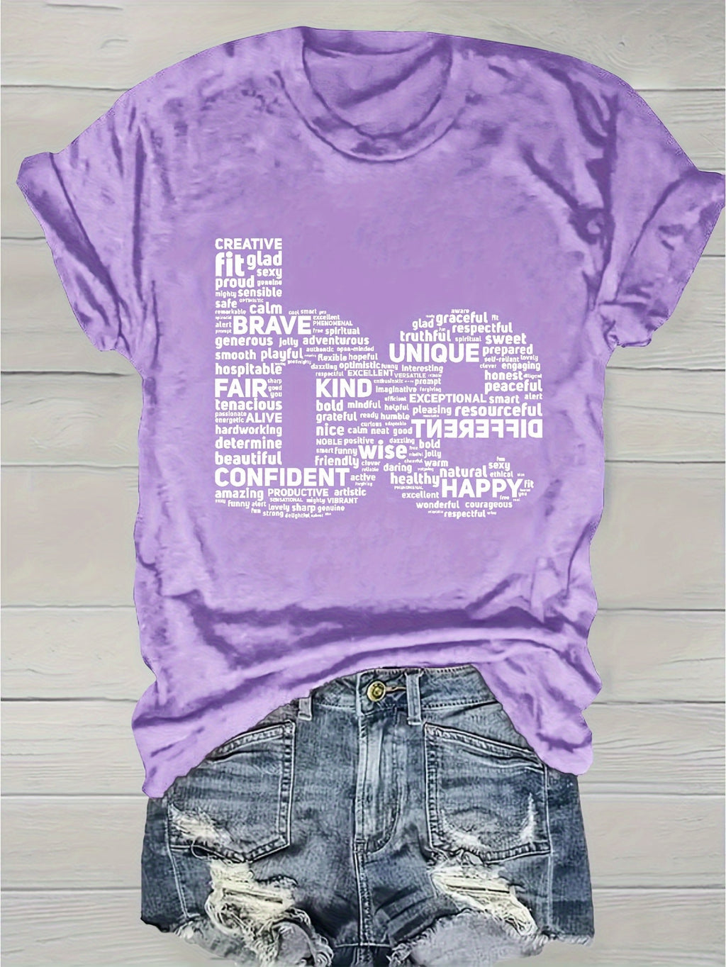 Inspirational Word Cloud Print T-Shirt Women Round Neck Short Sleeve Light Grey Positive Affirmation Casual Tee Spring Summer S-XXL