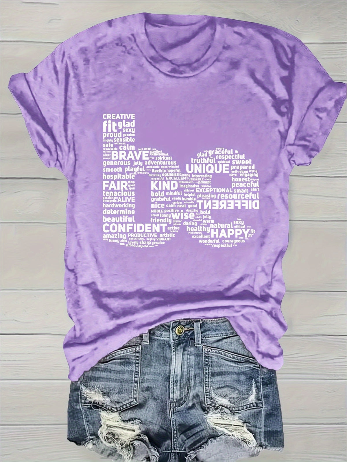 Inspirational Word Cloud Print T-Shirt Women Round Neck Short Sleeve Light Grey Positive Affirmation Casual Tee Spring Summer S-XXL