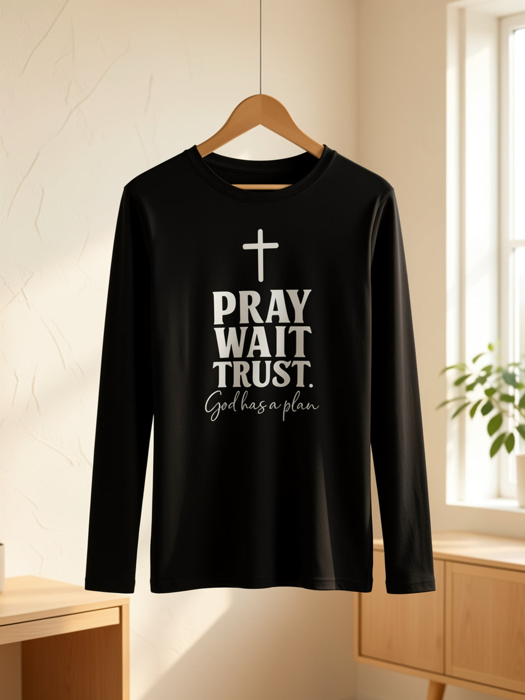 Faith Christian Print Women Long Sleeve T-Shirt Crew Neck Casual Spiritual Graphic Tee Soft Breathable Everyday Top Spring Fall